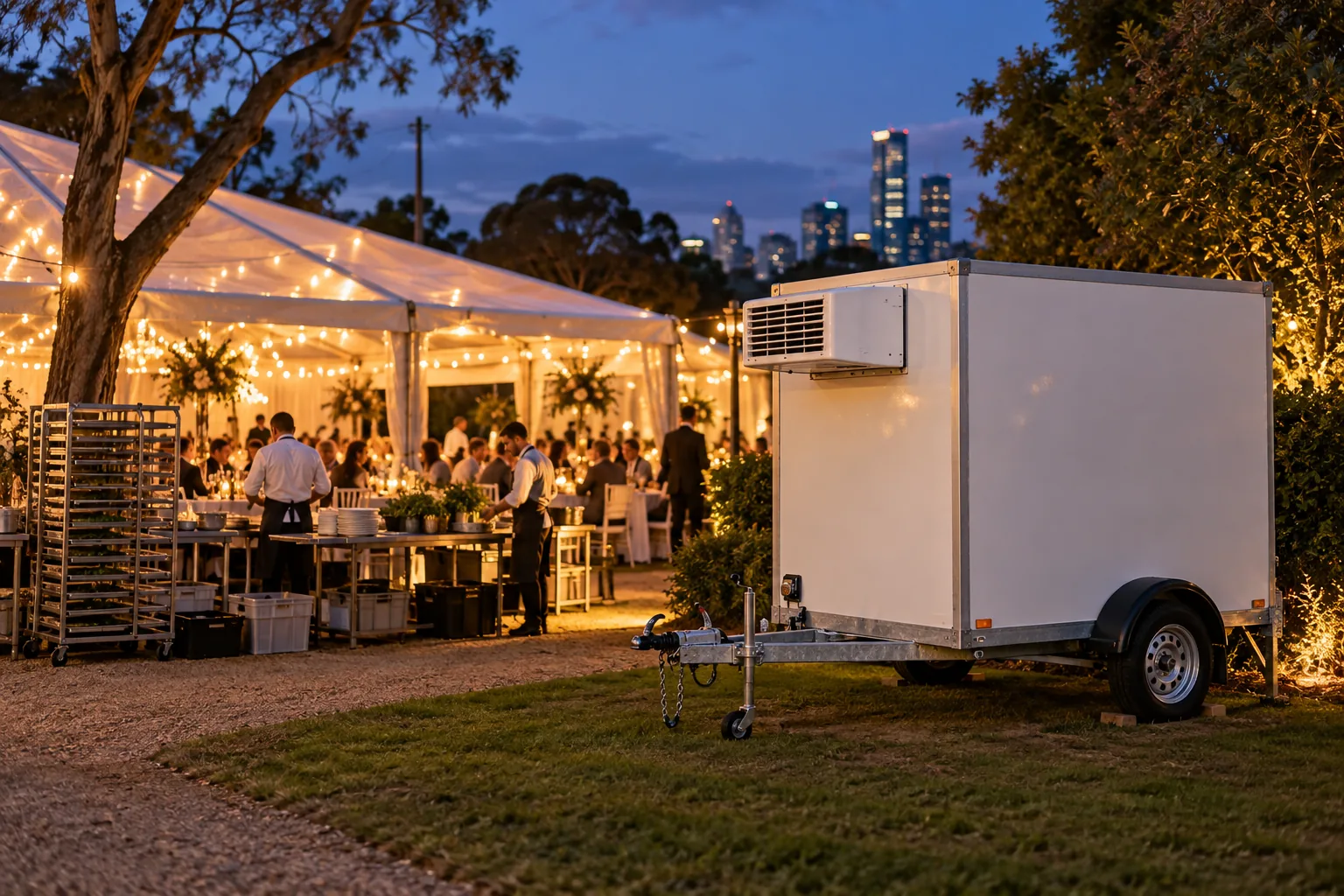 Concept image of a mobile cool room at an outdoor event