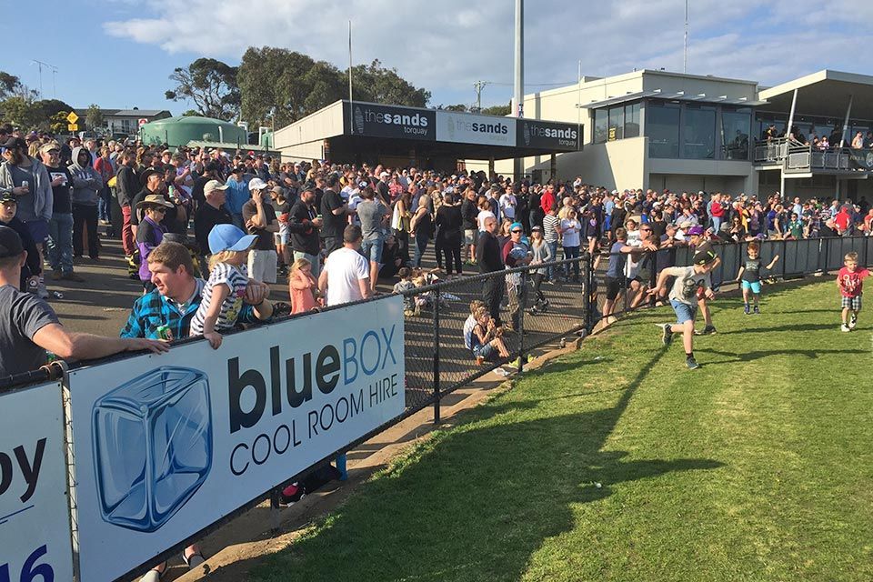 Bluebox cool room beside spectators at the 2015 Bellarine football grand final