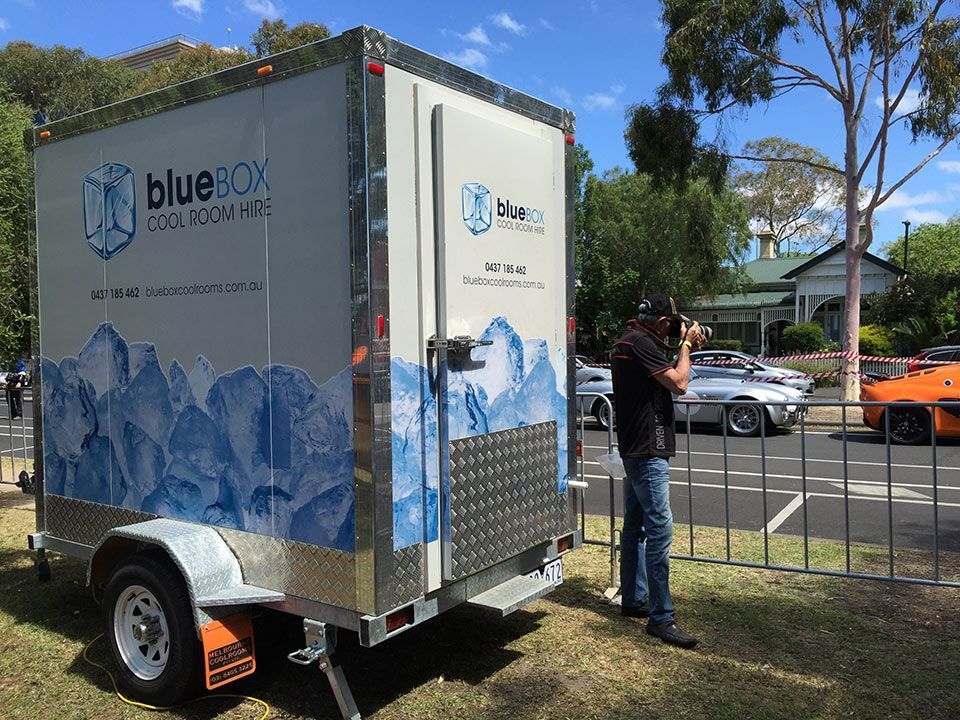 Bluebox trailer set up beside the Geelong Revival barriers