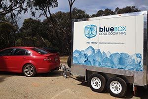 Bluebox cool room trailer parked at a delivery site